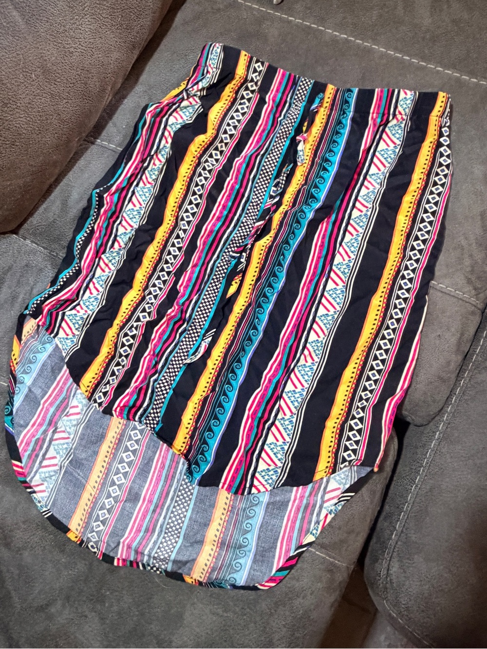 SHEIN Multicolor Striped High-Low Skirt - Black, Pink, Yellow, Blue